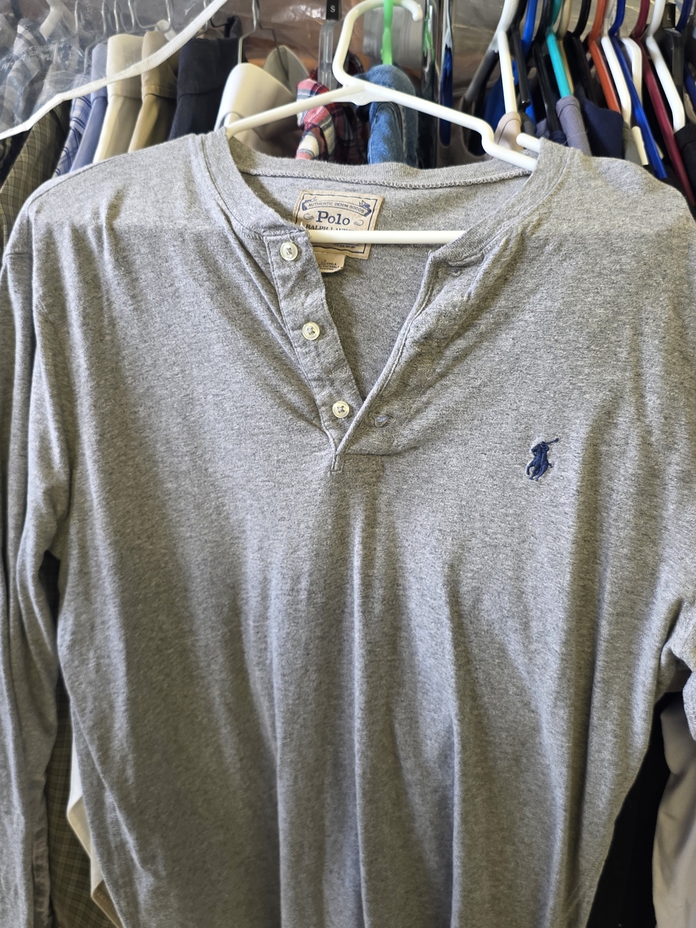 Ralph Lauren Heather Gray Long-Sleeve Henley with Navy Pony